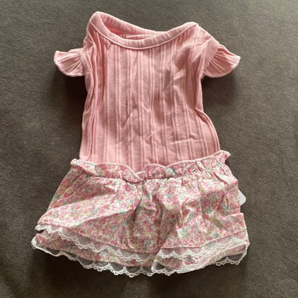Dog Dress Pink and White Size S NWT